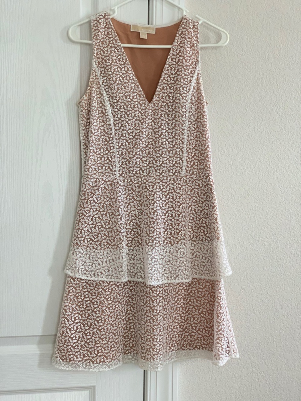 Michael Kors Blush Pink and White Lace Midi Dress